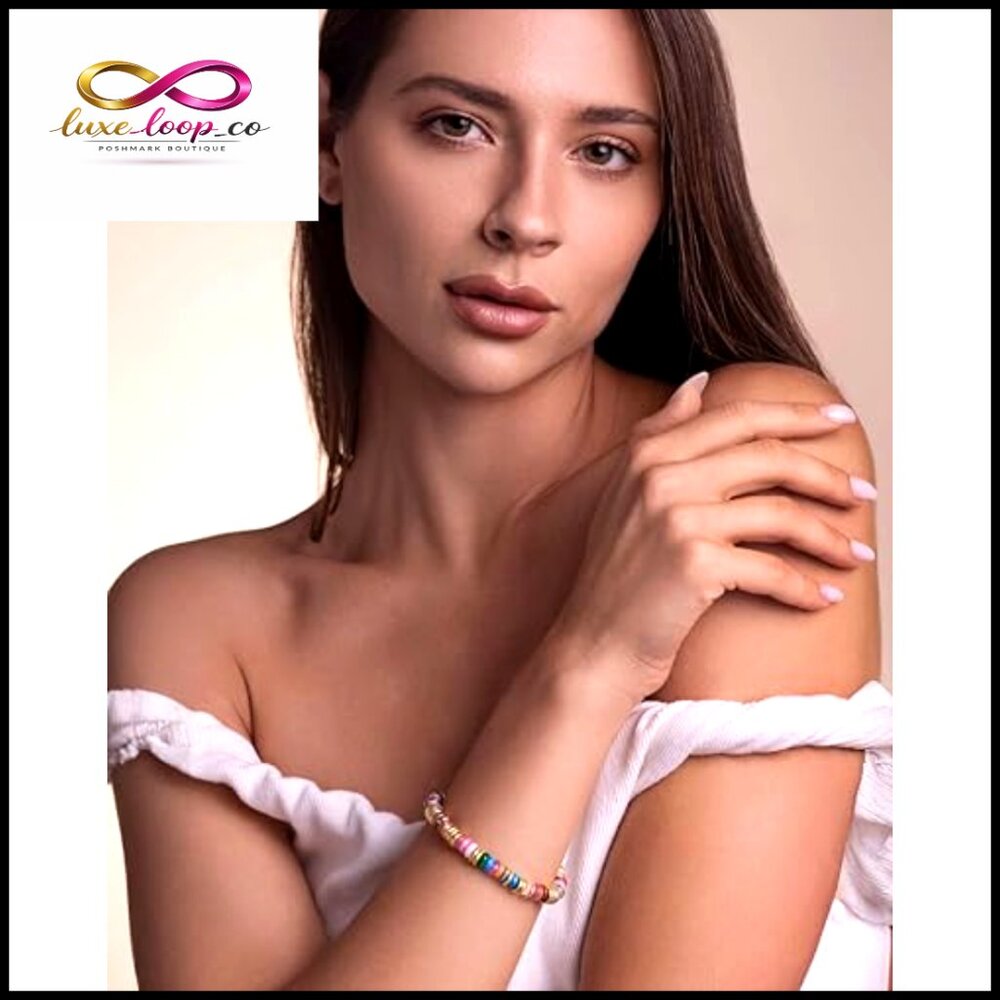 Stackable Bangle Bracelets Gold Plated Beaded Sto… - image 3